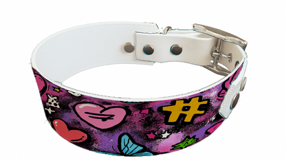 L'atelier du Fourmilier collier bicolore 358 Collier bicolore large pour chien en BioThane® imprimé – Collection Saint valentin– 38/25 mm