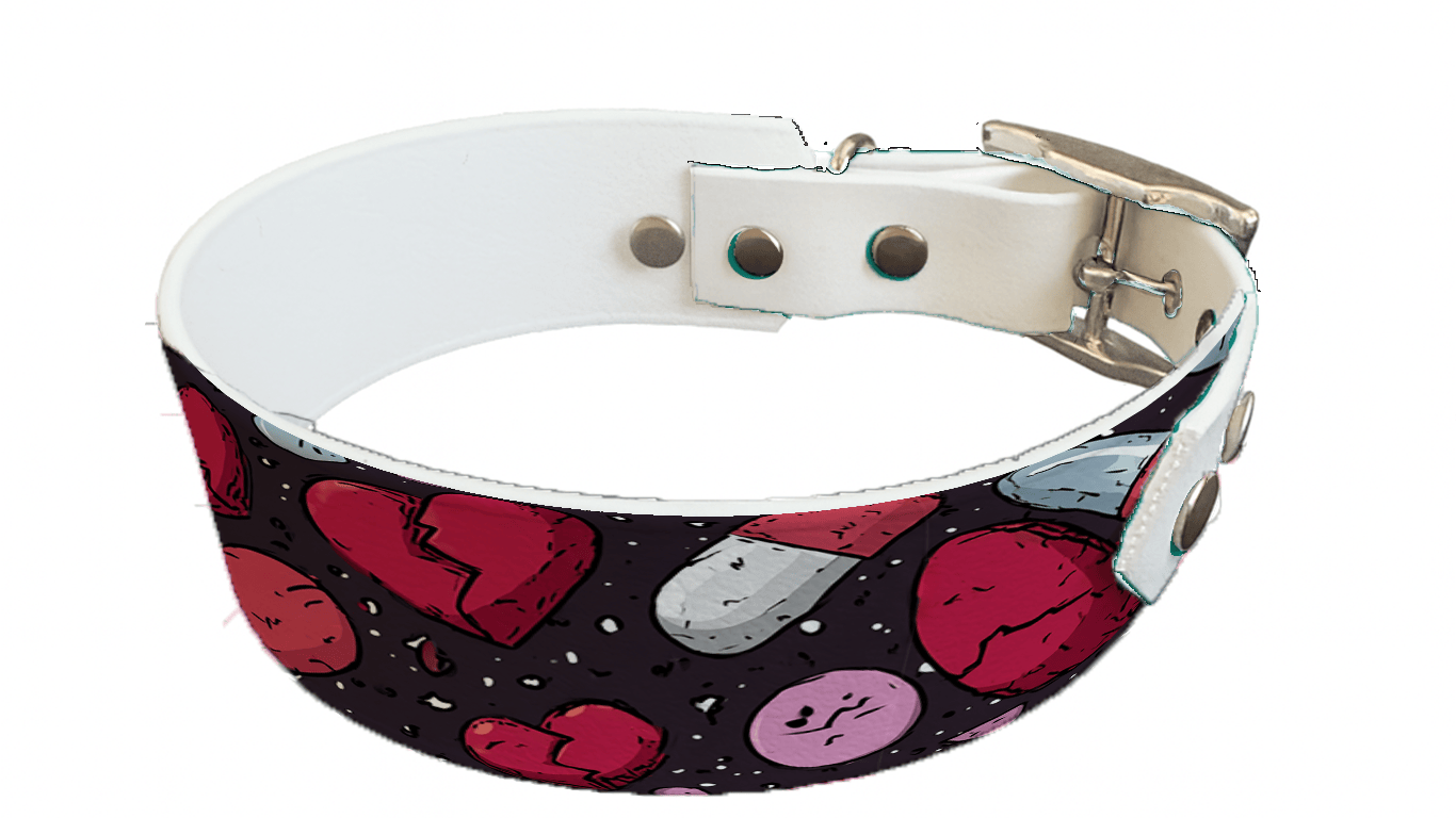 L'atelier du Fourmilier collier bicolore 366 Collier bicolore large pour chien en BioThane® imprimé – Collection Saint valentin– 38/25 mm