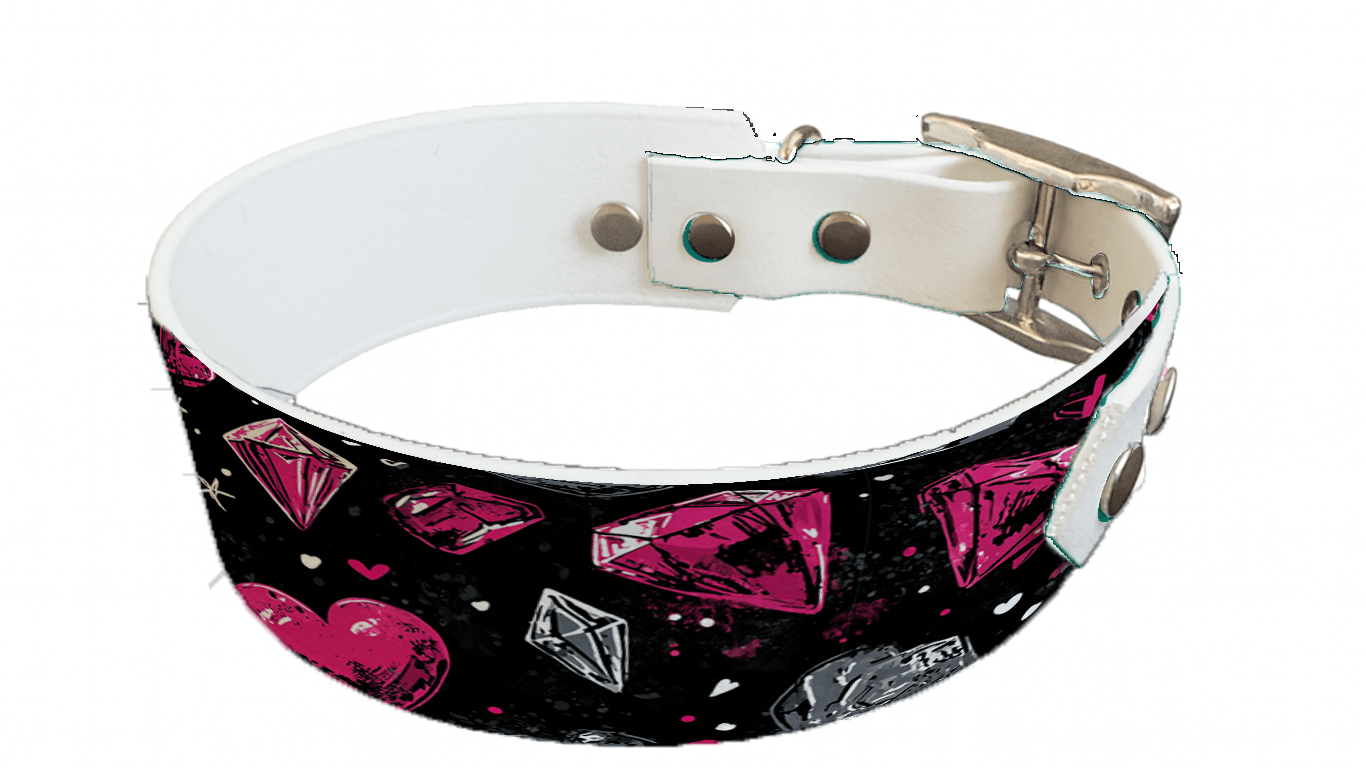 L'atelier du Fourmilier collier bicolore 368 Collier bicolore large pour chien en BioThane® imprimé – Collection Saint valentin– 38/25 mm