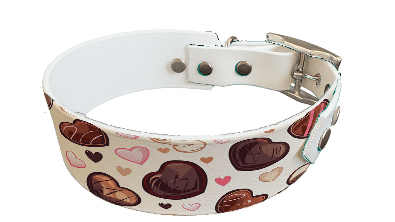 L'atelier du Fourmilier collier bicolore 376 Collier bicolore large pour chien en BioThane® imprimé – Collection Saint valentin– 38/25 mm