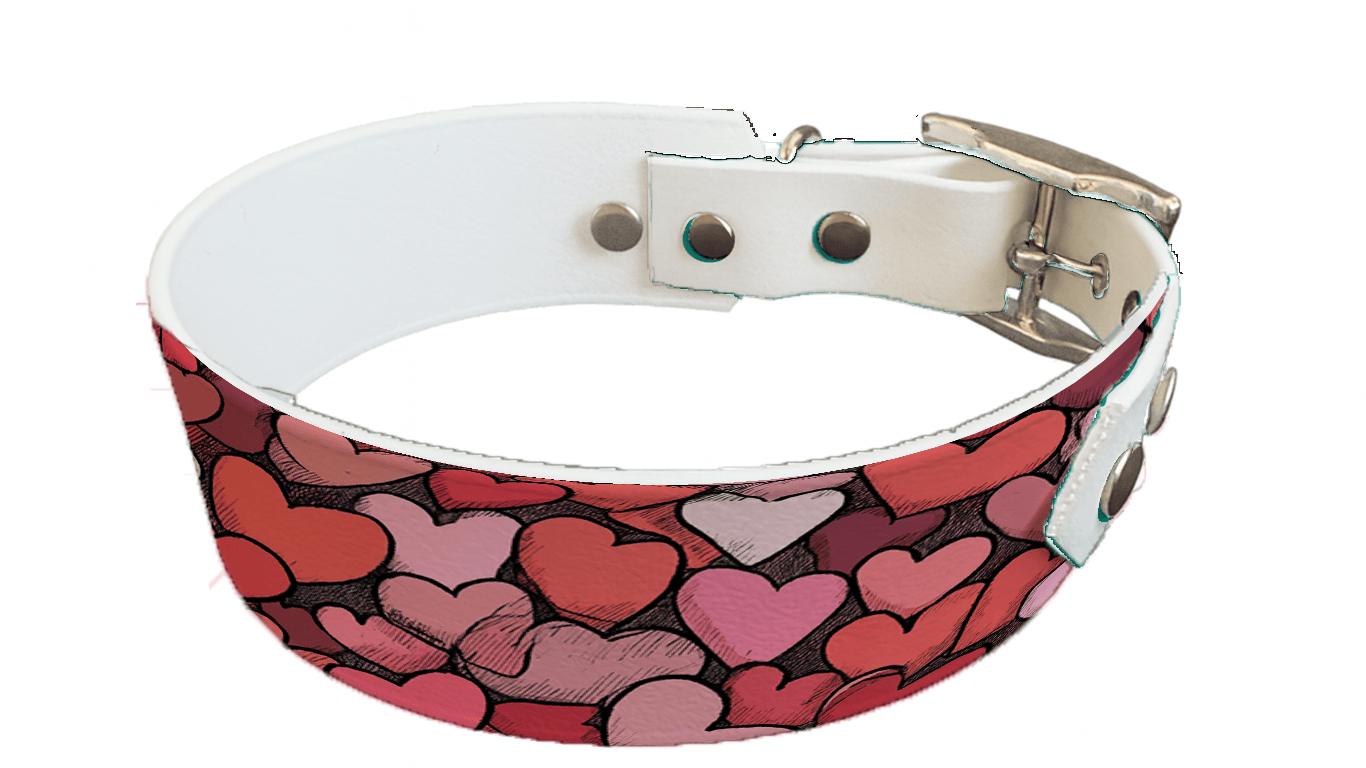 L'atelier du Fourmilier collier bicolore 379 Collier bicolore large pour chien en BioThane® imprimé – Collection Saint valentin– 38/25 mm