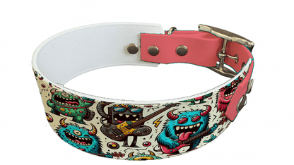 L'atelier du Fourmilier collier bicolore 38 Collier bicolore large pour chien en BioThane® imprimé – Collection monstres et créatures imaginaires– 38/25 mm