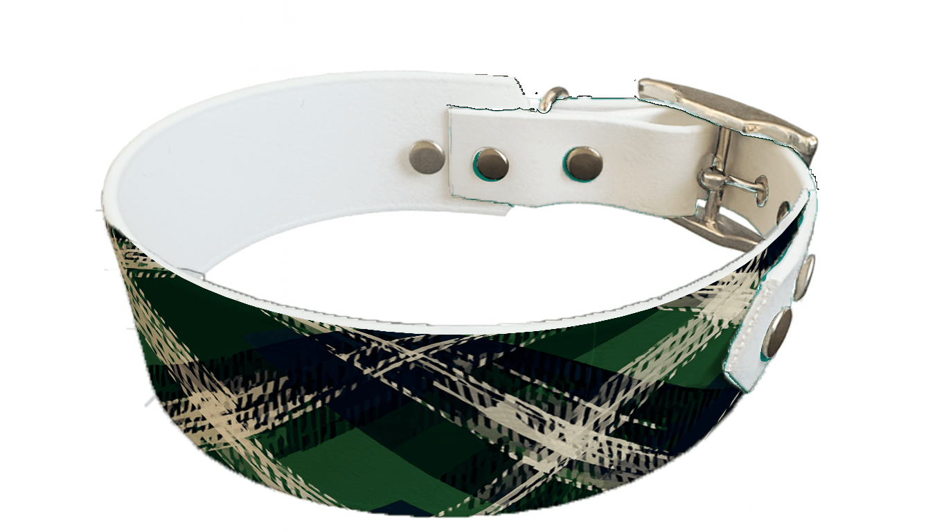 L'atelier du Fourmilier collier bicolore 386 Collier bicolore large pour chien en BioThane® imprimé – Collection Tartan– 38/25 mm