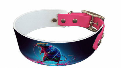 L'atelier du Fourmilier collier bicolore 39 Collier bicolore large pour chien en BioThane® imprimé – Collection animaux pop/kawaii – 38/25 mm