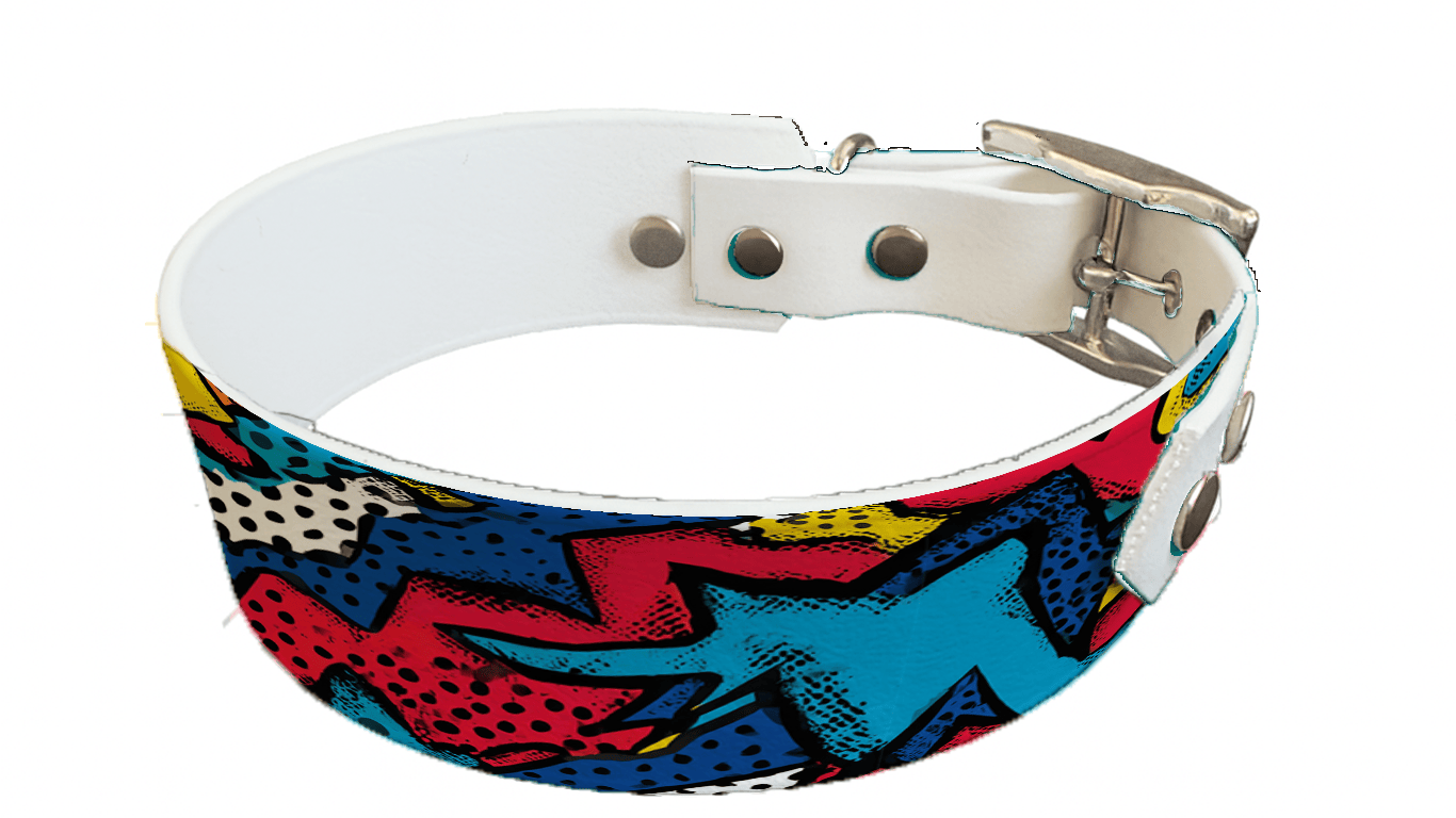 L'atelier du Fourmilier collier bicolore 406 Collier bicolore large pour chien en BioThane® imprimé – Collection pop art– 38/25 mm