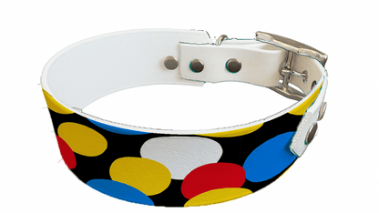 L'atelier du Fourmilier collier bicolore 407 Collier bicolore large pour chien en BioThane® imprimé – Collection pop art– 38/25 mm