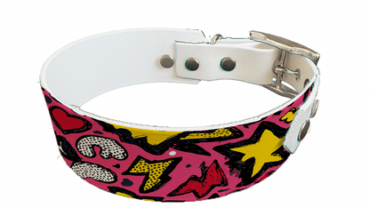 L'atelier du Fourmilier collier bicolore 408 Collier bicolore large pour chien en BioThane® imprimé – Collection pop art– 38/25 mm