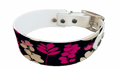 L'atelier du Fourmilier collier bicolore 425 Collier bicolore large pour chien en BioThane® imprimé – Collection plantes et fleurs – 38/25 mm