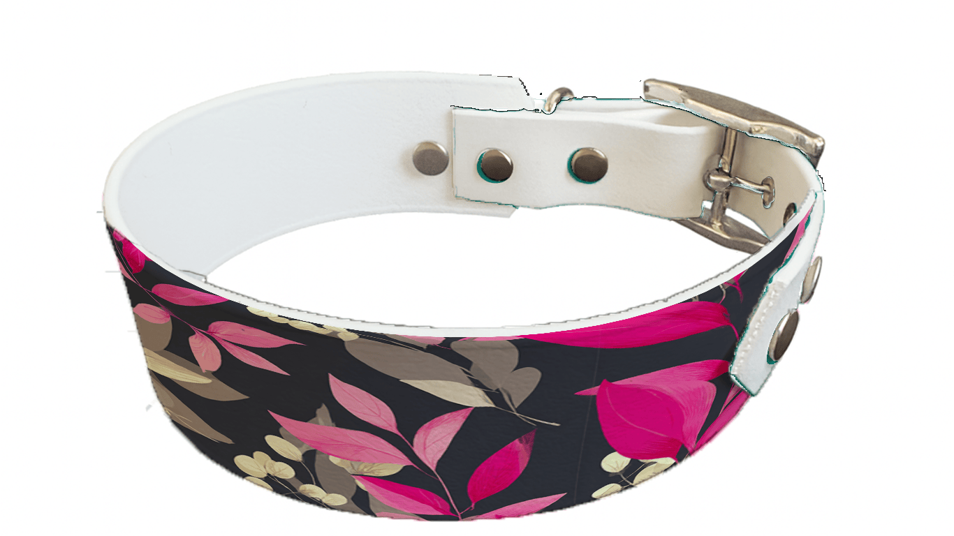 L'atelier du Fourmilier collier bicolore 426 Collier bicolore large pour chien en BioThane® imprimé – Collection plantes et fleurs – 38/25 mm