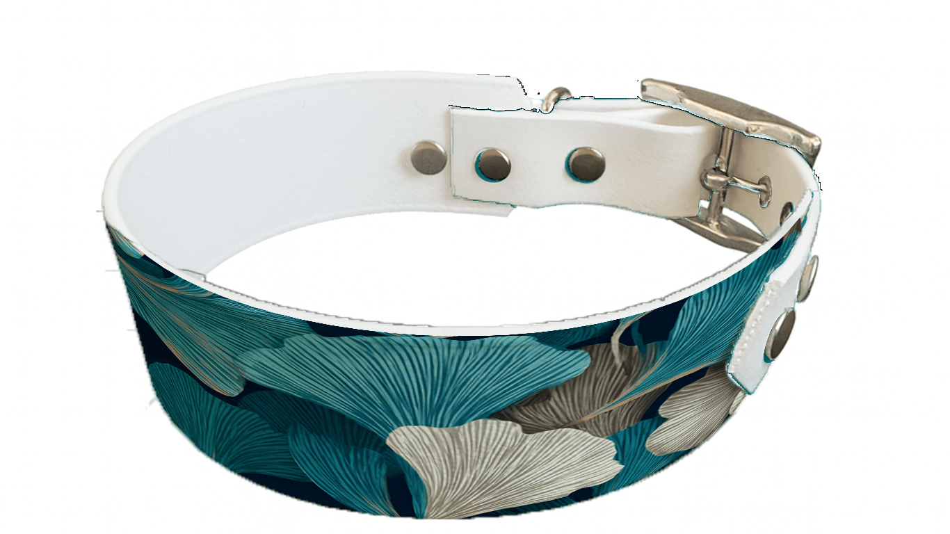 L'atelier du Fourmilier collier bicolore 428 Collier bicolore large pour chien en BioThane® imprimé – Collection plantes et fleurs – 38/25 mm