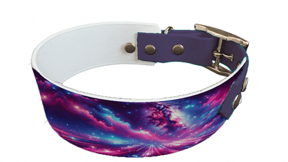 L'atelier du Fourmilier collier bicolore 43 Collier bicolore large pour chien en BioThane® imprimé – Collection galaxie – 38/25 mm