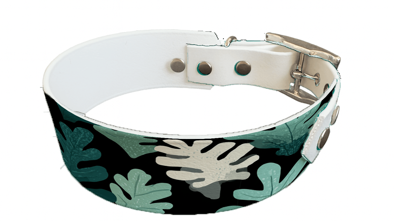 L'atelier du Fourmilier collier bicolore 430 Collier bicolore large pour chien en BioThane® imprimé – Collection plantes et fleurs – 38/25 mm