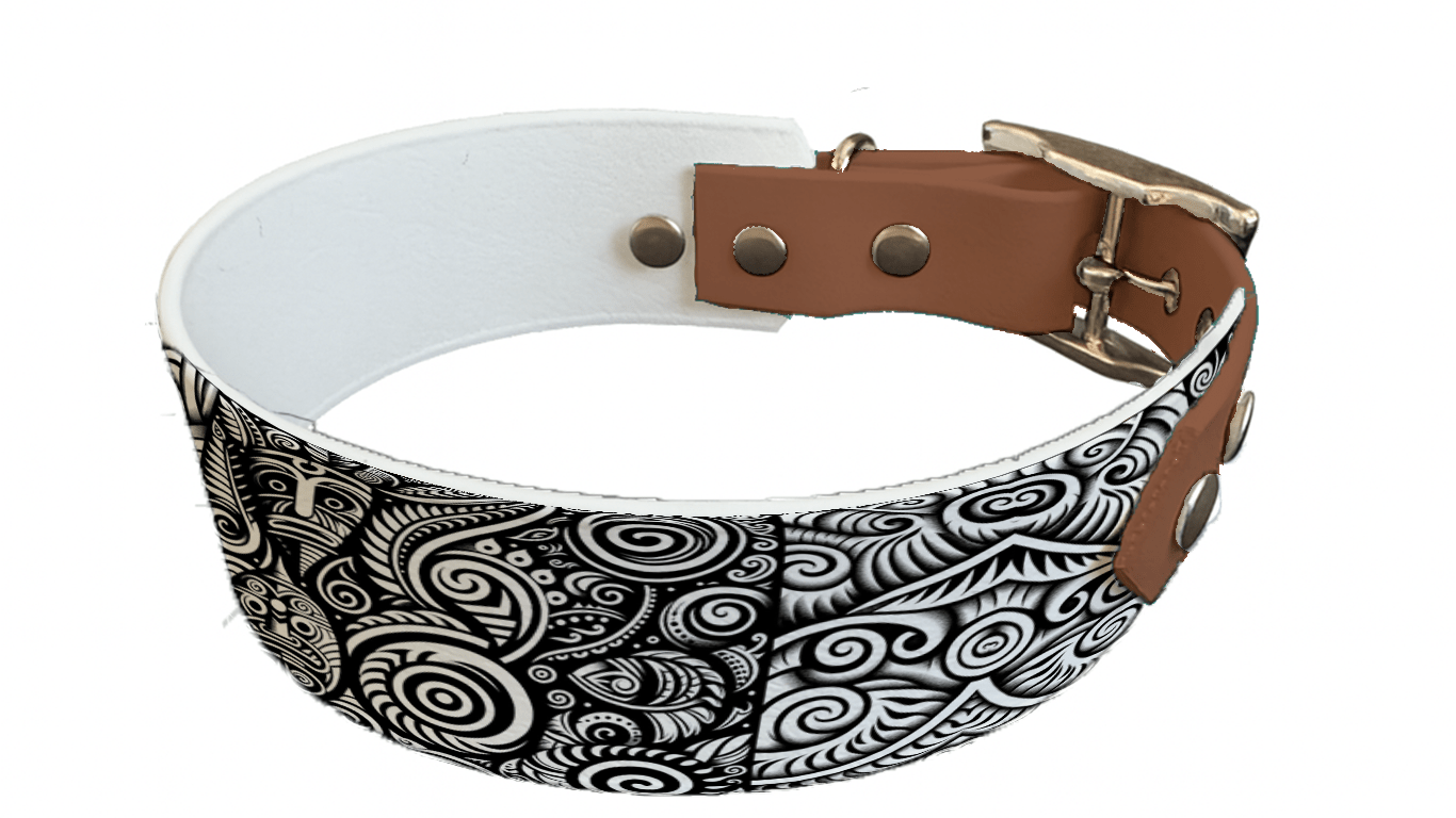 L'atelier du Fourmilier collier bicolore 47 Collier bicolore large pour chien en BioThane® imprimé – Collection Tribal – 38/25 mm