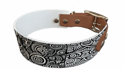 L'atelier du Fourmilier collier bicolore 47 Collier bicolore large pour chien en BioThane® imprimé – Collection Tribal – 38/25 mm