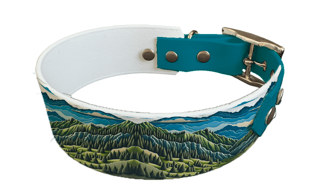 L'atelier du Fourmilier collier bicolore 53 Collier bicolore large pour chien en BioThane® imprimé – Collection paysage– 38/25 mm