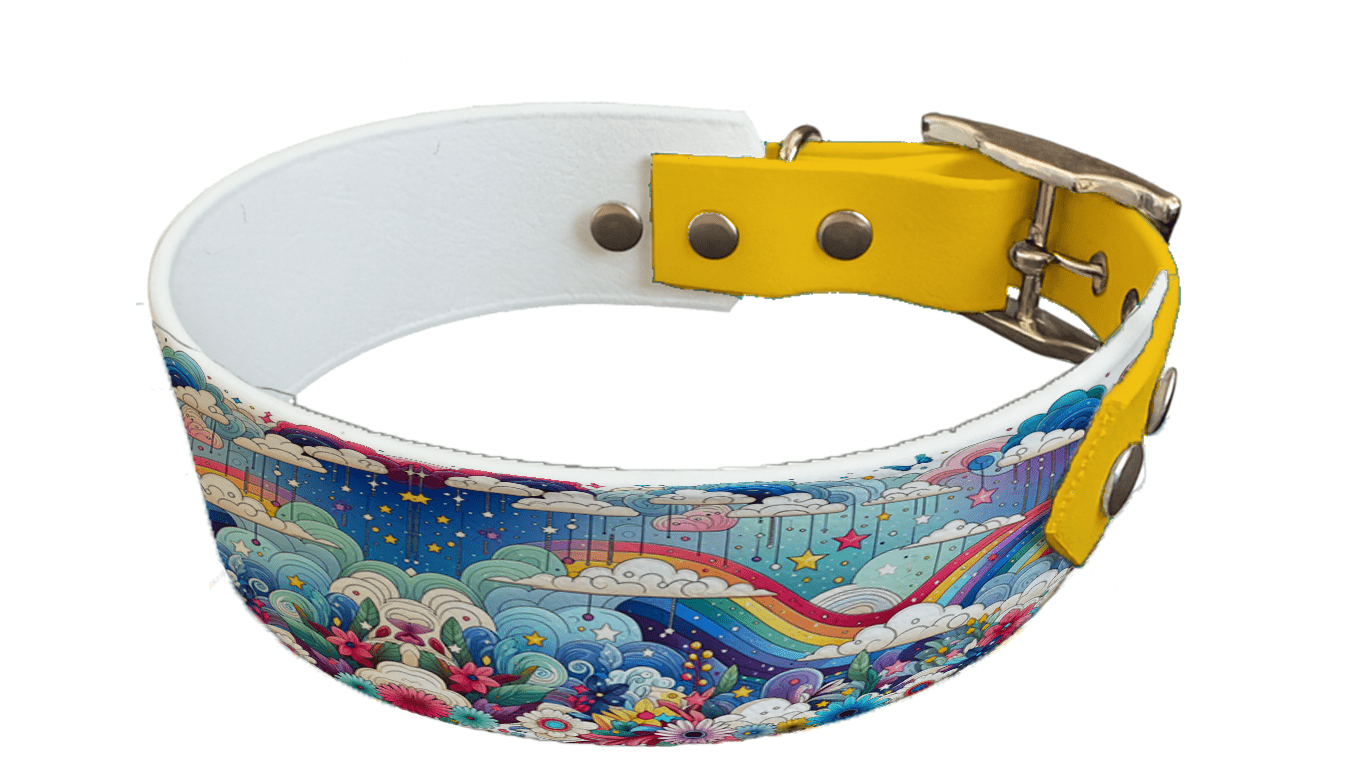 L'atelier du Fourmilier collier bicolore 70 Collier bicolore large pour chien en BioThane® imprimé – Collection nuages– 38/25 mm