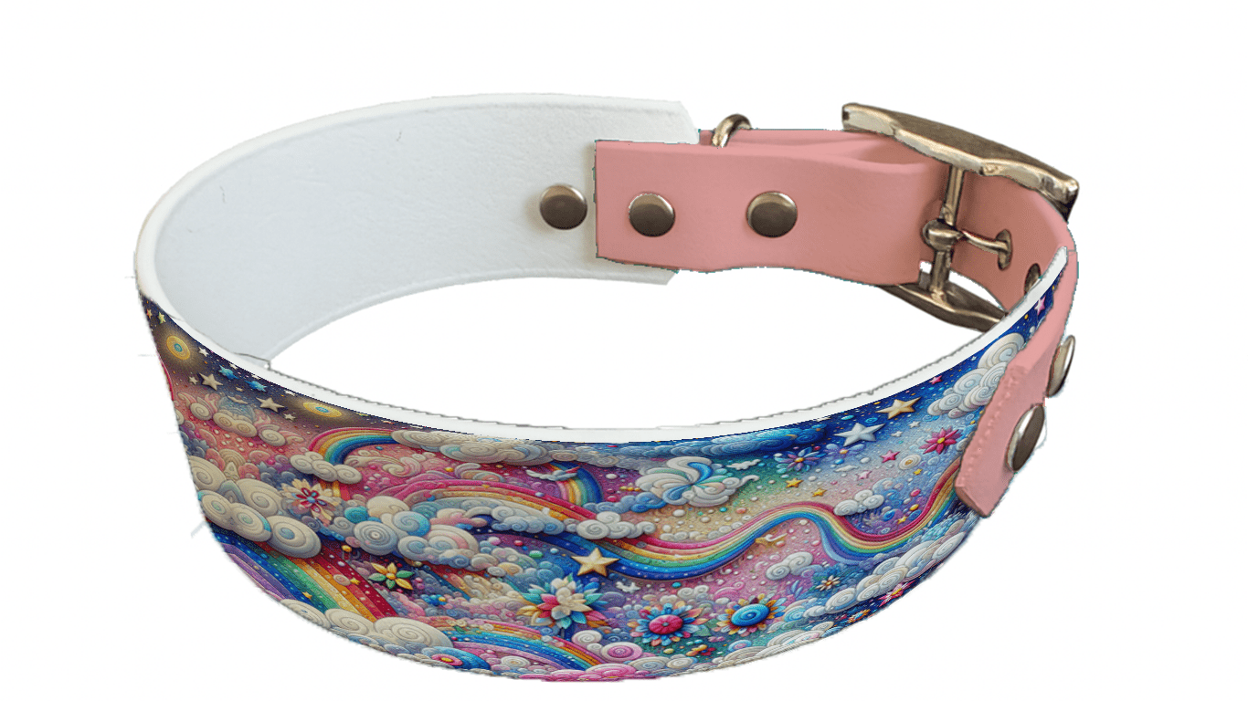 L'atelier du Fourmilier collier bicolore 71 Collier bicolore large pour chien en BioThane® imprimé – Collection nuages– 38/25 mm
