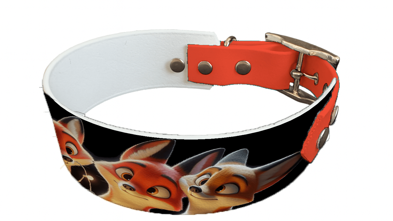 L'atelier du Fourmilier collier bicolore 74 Collier bicolore large pour chien en BioThane® imprimé – Collection animaux pop/kawaii – 38/25 mm