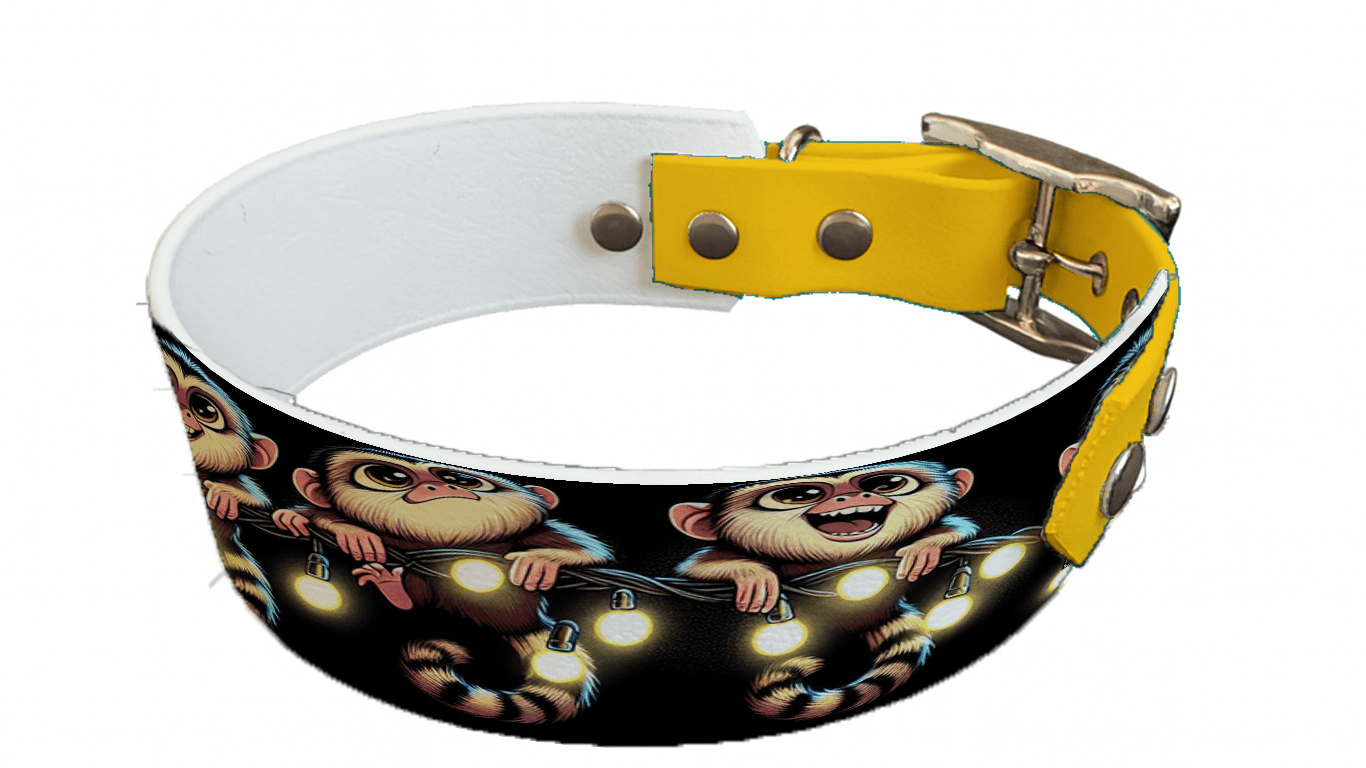 L'atelier du Fourmilier collier bicolore 76 Collier bicolore large pour chien en BioThane® imprimé – Collection animaux pop/kawaii – 38/25 mm