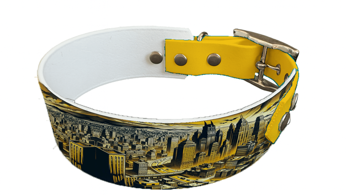 L'atelier du Fourmilier collier bicolore 81 Collier bicolore large pour chien en BioThane® imprimé – Collection pop art– 38/25 mm