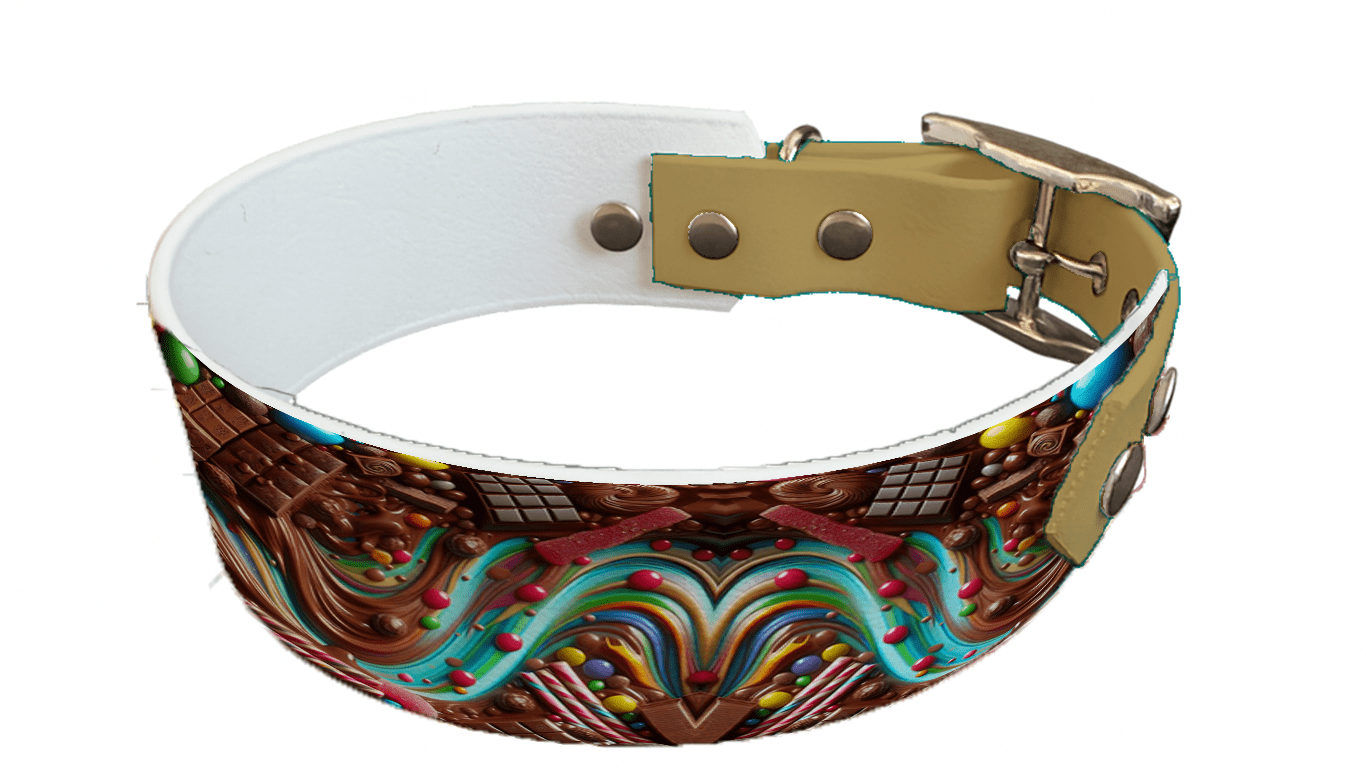 L'atelier du Fourmilier collier bicolore 88 Collier bicolore large pour chien en BioThane® imprimé – Collection gourmandise – 38/25 mm