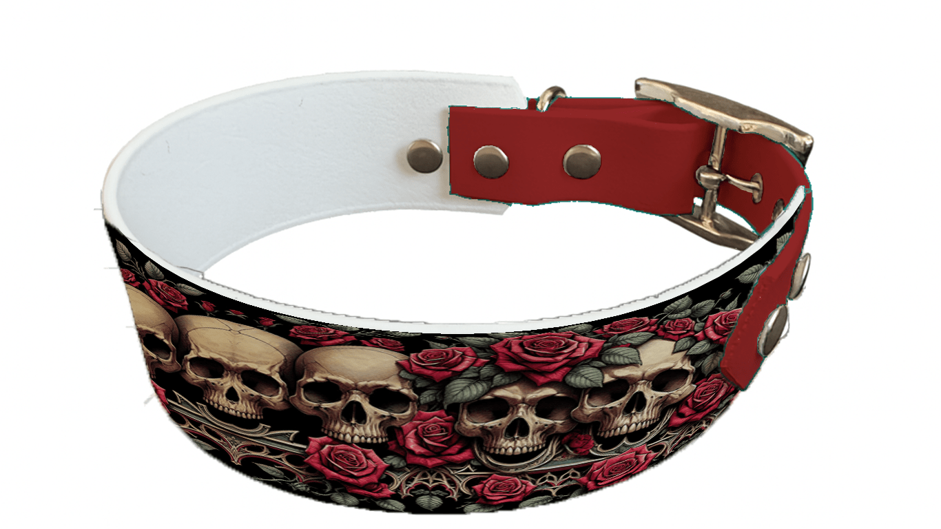 L'atelier du Fourmilier collier bicolore 91 Collier bicolore large pour chien en BioThane® imprimé – Collection tête de mort– 38/25 mm