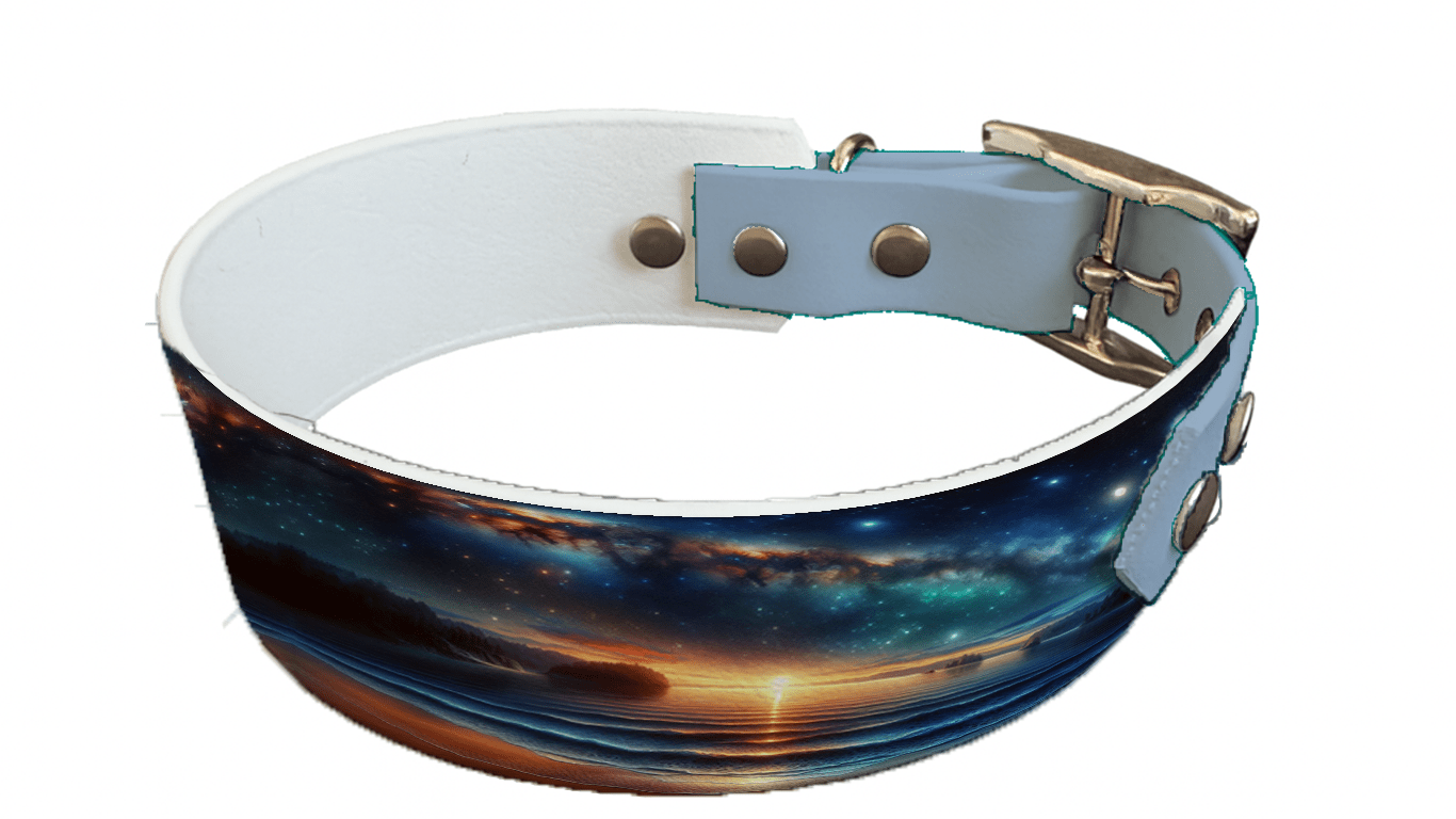 L'atelier du Fourmilier collier bicolore 92 Collier bicolore large pour chien en BioThane® imprimé – Collection paysage– 38/25 mm