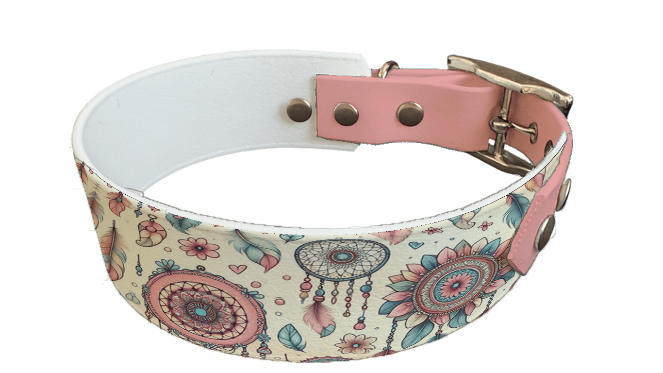 L'atelier du Fourmilier collier bicolore 97 Collier bicolore large pour chien en BioThane® imprimé – Collection Tribal – 38/25 mm