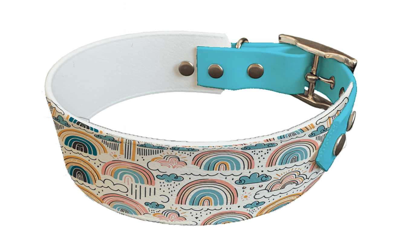 L'atelier du Fourmilier collier bicolore 98 Collier bicolore large pour chien en BioThane® imprimé – Collection nuages– 38/25 mm