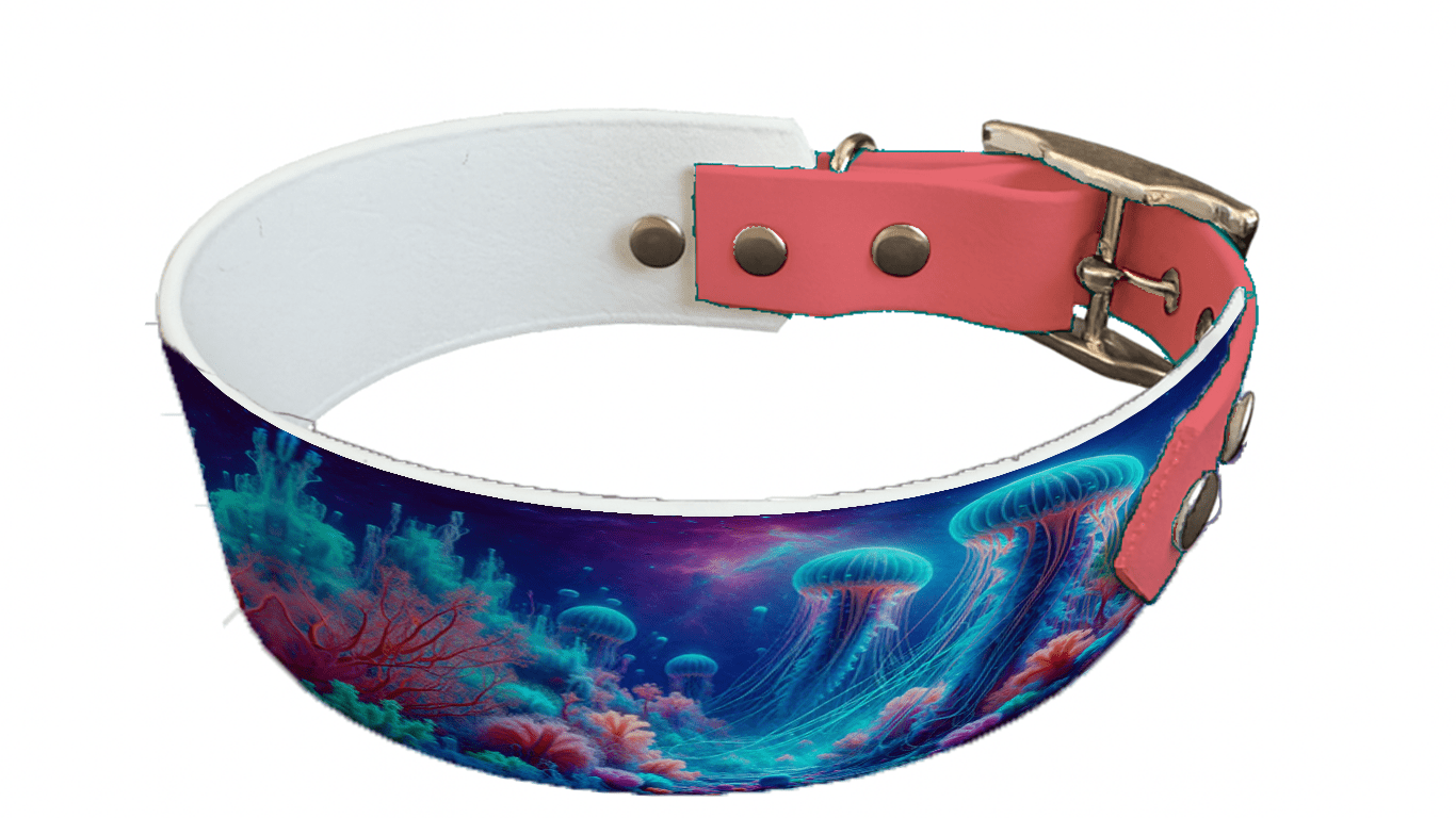 L'atelier du Fourmilier collier bicolore 99 Collier bicolore large pour chien en BioThane® imprimé – Collection paysage– 38/25 mm