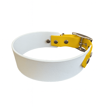 L'atelier du Fourmilier collier bicolore Blanc Collier Large Bicolore en BioThane® – 38 mm / 25 mm – coloris personnalisable