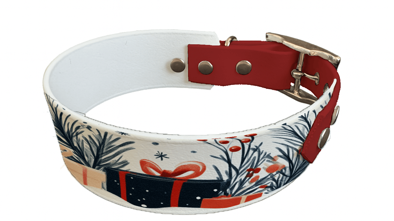 L'atelier du Fourmilier collier bicolore Collier bicolore large pour chien en BioThane® imprimé – Collection hiver et Noël– 38/25 mm