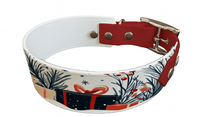 L'atelier du Fourmilier collier bicolore Collier bicolore large pour chien en BioThane® imprimé – Collection hiver et Noël– 38/25 mm
