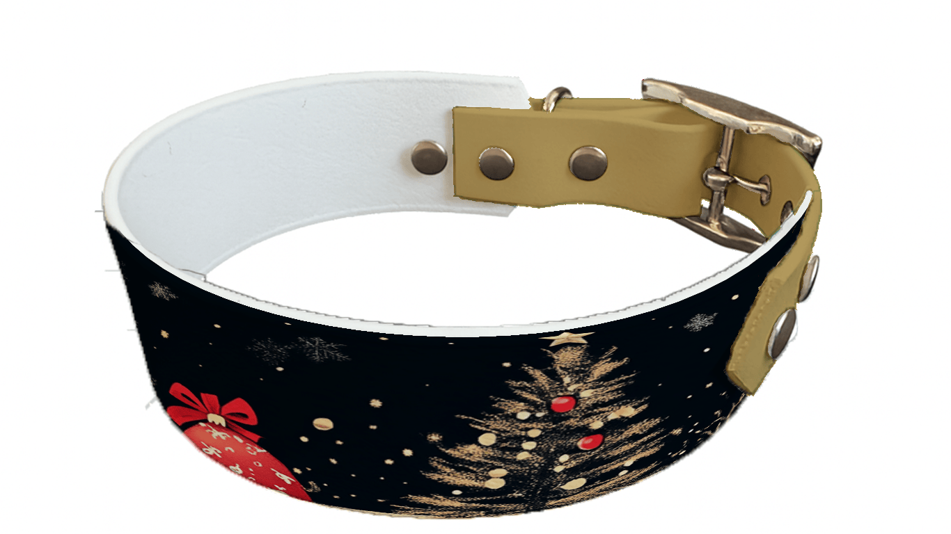 L'atelier du Fourmilier collier bicolore Collier bicolore large pour chien en BioThane® imprimé – Collection hiver et Noël– 38/25 mm