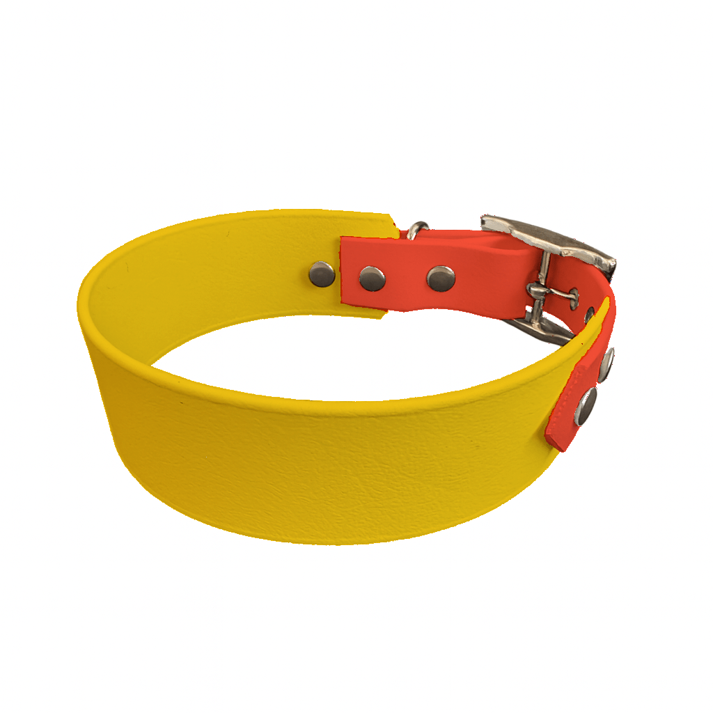 L'atelier du Fourmilier collier bicolore Jaune Collier Large Bicolore en BioThane® – 38 mm / 25 mm – coloris personnalisable
