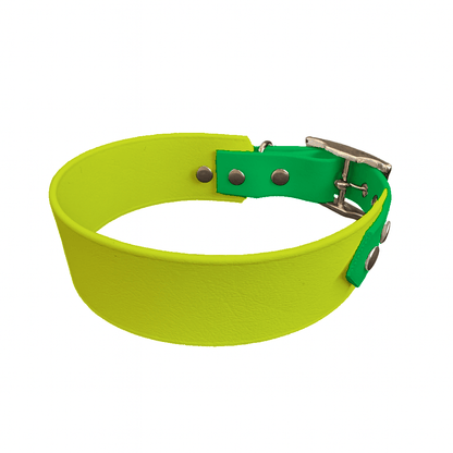 L'atelier du Fourmilier collier bicolore Jaune Fluo Collier Large Bicolore en BioThane® – 38 mm / 25 mm – coloris personnalisable