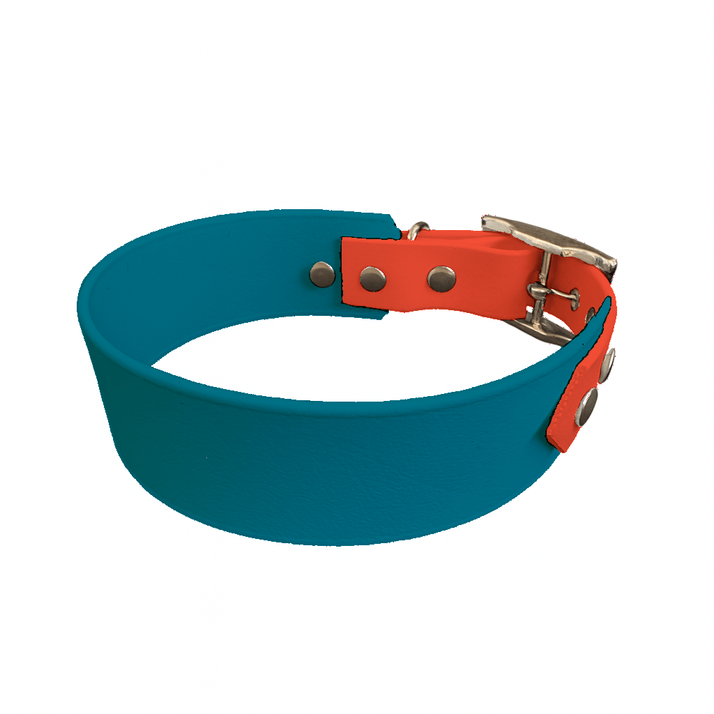 L'atelier du Fourmilier collier bicolore Pétrole Collier Large Bicolore en BioThane® – 38 mm / 25 mm – coloris personnalisable