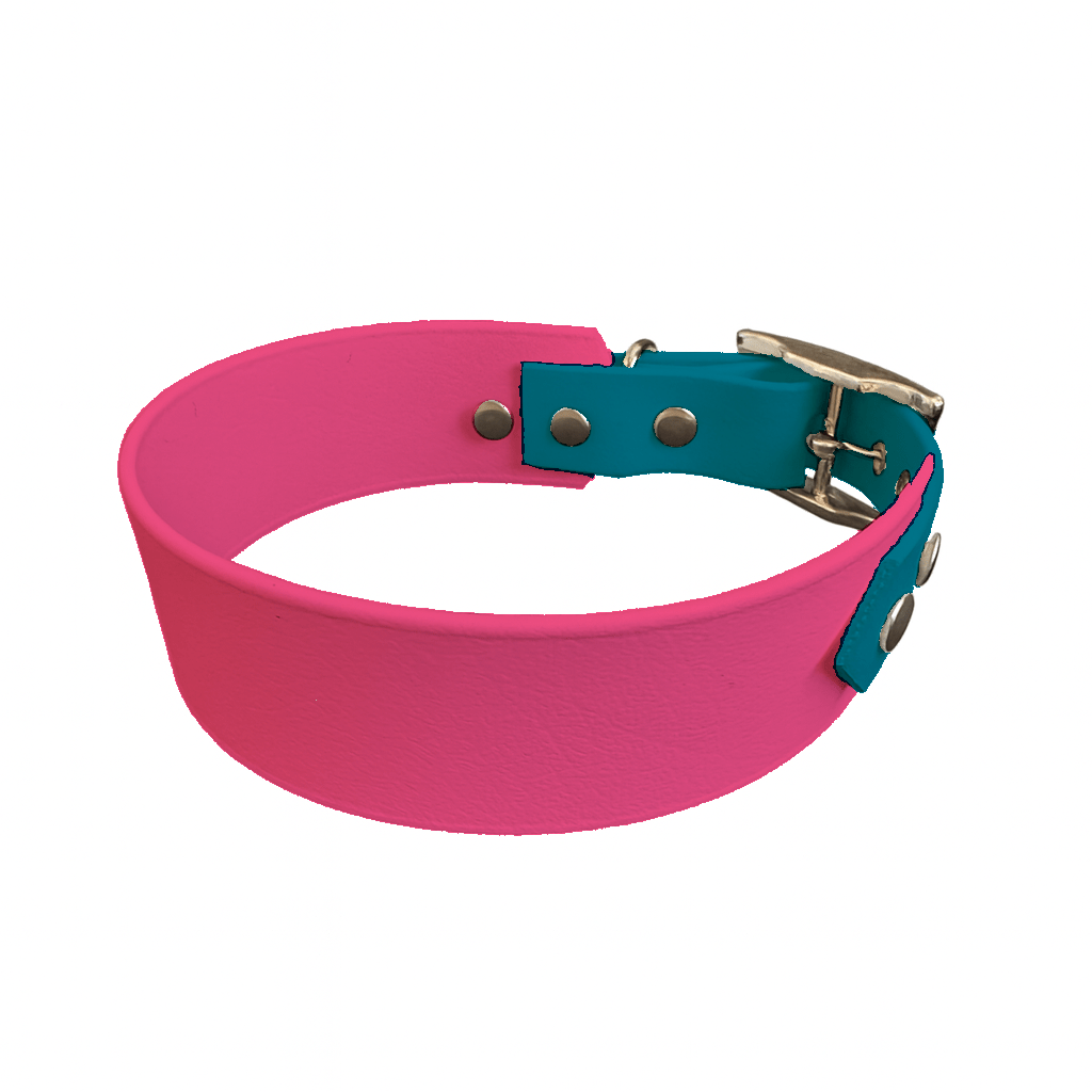 L'atelier du Fourmilier collier bicolore Rose Fluo Collier Large Bicolore en BioThane® – 38 mm / 25 mm – coloris personnalisable
