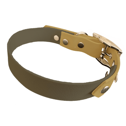 L'atelier du Fourmilier collier bicolore Vert Olive Collier Bicolore en BioThane®  25 mm – coloris personnalisable