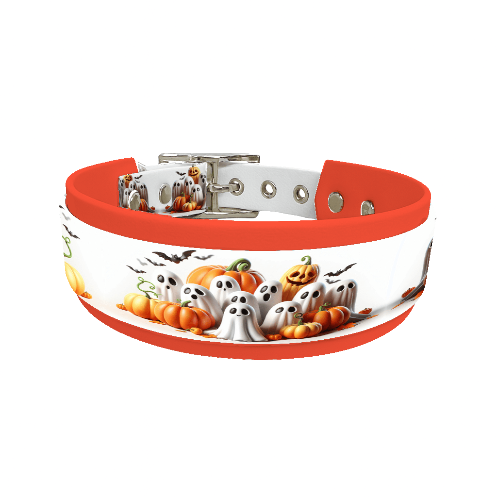 L'atelier du Fourmilier collier double 133 Collier double large pour chien en BioThane® imprimé – Collection Halloween– 38/25 mm
