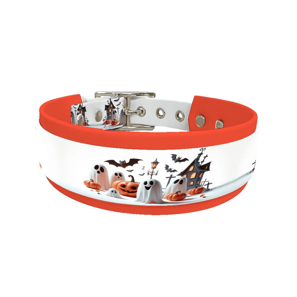 L'atelier du Fourmilier collier double 136 Collier double large pour chien en BioThane® imprimé – Collection Halloween– 38/25 mm