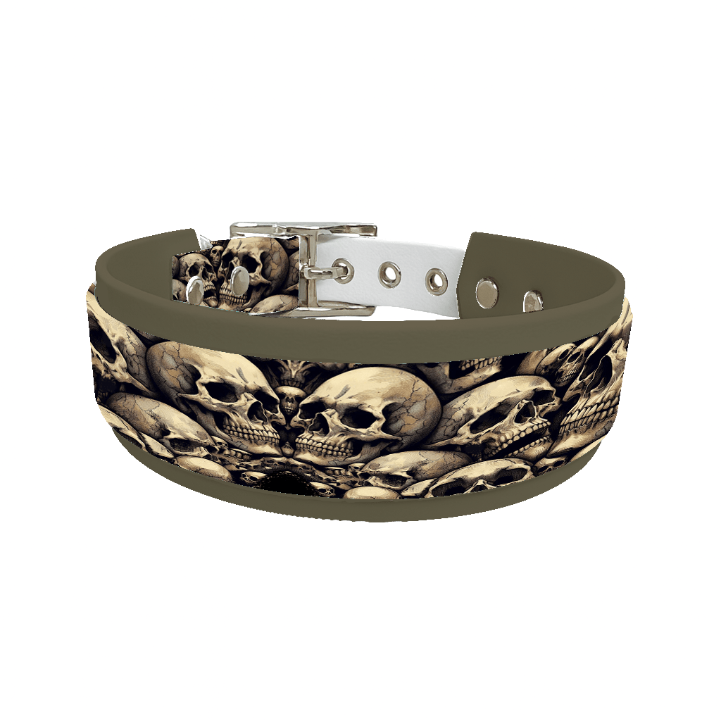 L'atelier du Fourmilier collier double 168 Collier double large pour chien en BioThane® imprimé – Collection tête de mort– 38/25 mm