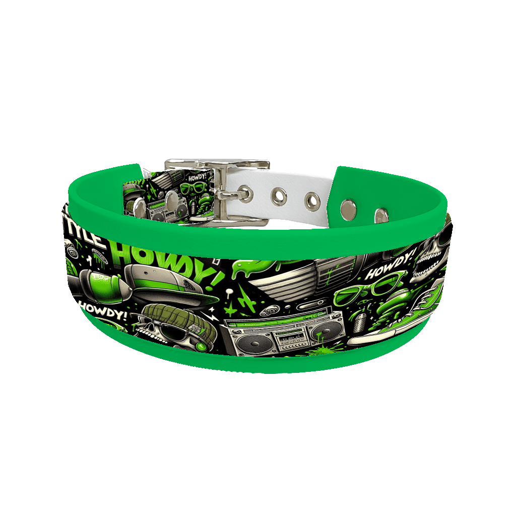 L'atelier du Fourmilier collier double 169 Collier double large pour chien en BioThane® imprimé – Collection pop art– 38/25 mm