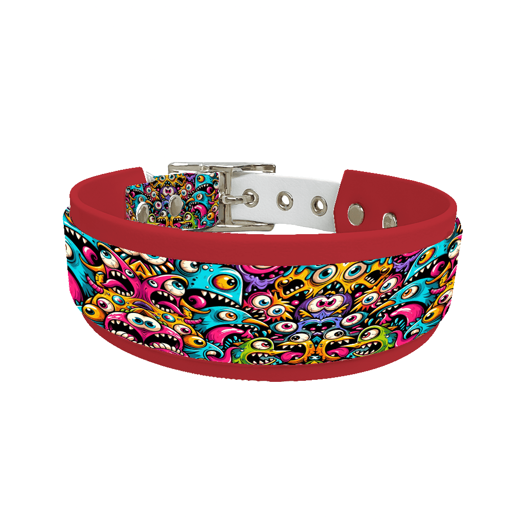 L'atelier du Fourmilier collier double 171 Collier double large pour chien en BioThane® imprimé – Collection monstres et créatures imaginaires– 38/25 mm