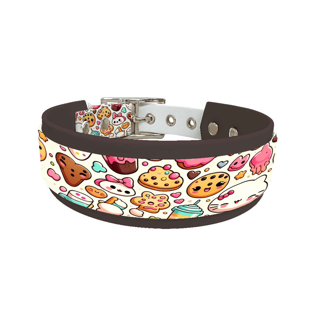 L'atelier du Fourmilier collier double 19 Collier double large pour chien en BioThane® imprimé – Collection gourmandise – 38/25 mm
