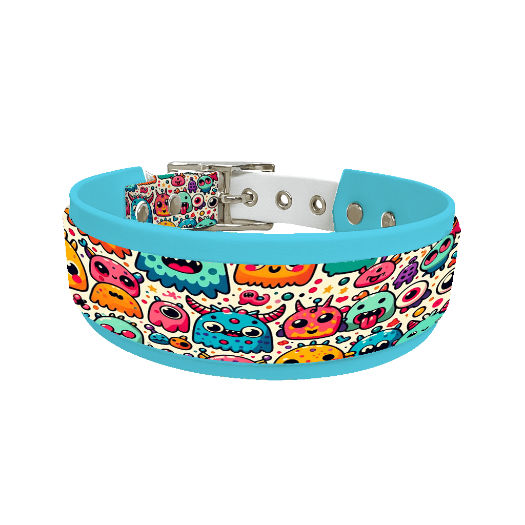 L'atelier du Fourmilier collier double 21 Collier double large pour chien en BioThane® imprimé – Collection monstres et créatures imaginaires– 38/25 mm