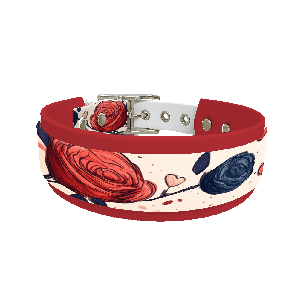 L'atelier du Fourmilier collier double 210 Collier double large pour chien en BioThane® imprimé – Collection plantes et fleurs – 38/25 mm