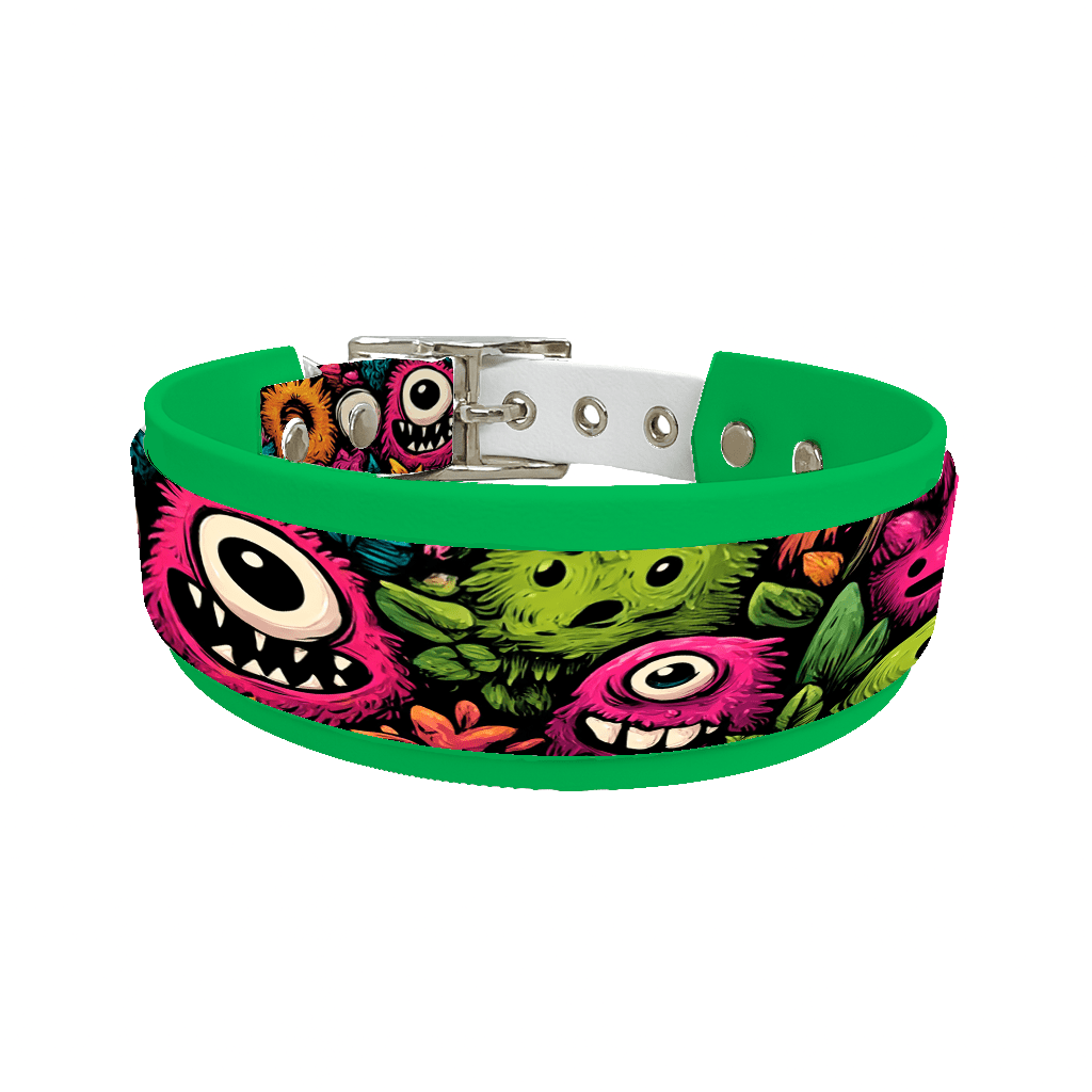 L'atelier du Fourmilier collier double 236 Collier double large pour chien en BioThane® imprimé – Collection monstres et créatures imaginaires– 38/25 mm