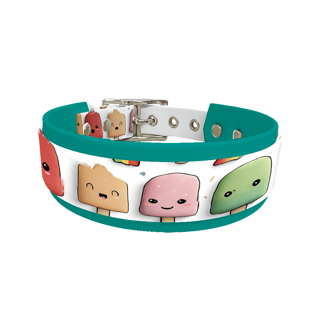 L'atelier du Fourmilier collier double 253 Collier double large pour chien en BioThane® imprimé – Collection gourmandise – 38/25 mm