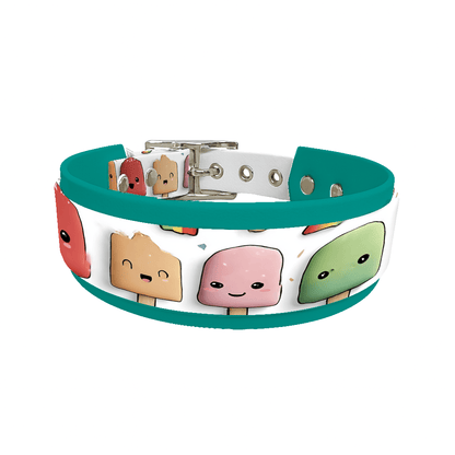 L'atelier du Fourmilier collier double 253 Collier double large pour chien en BioThane® imprimé – Collection gourmandise – 38/25 mm